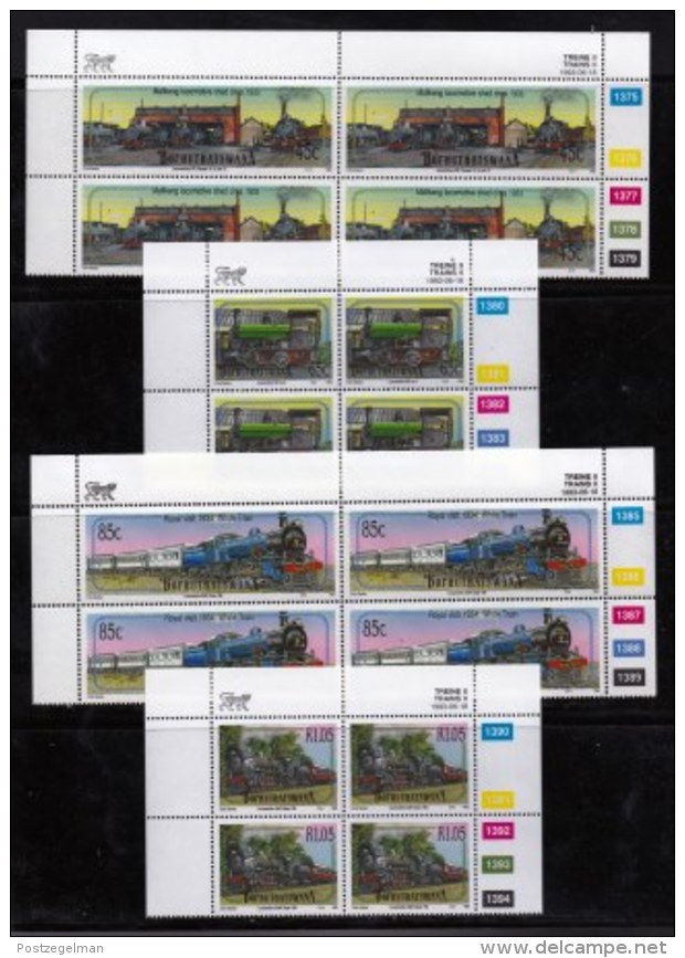 BOPHUTHATSWANA, 1993, Mint Never Hinges Stamps In Control Blocks, MI 298-301, X468, Trains - Bophuthatswana