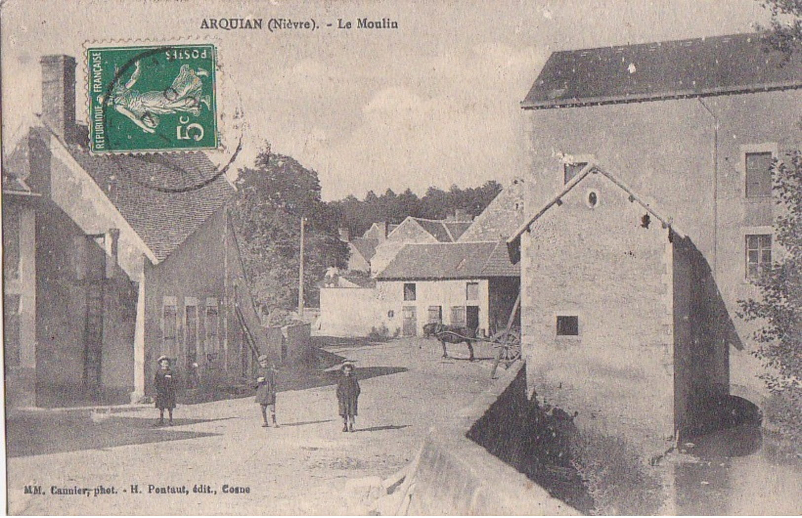 58 ARQUIAN  CPA Photo CANNIER  Coin Du VILLAGE ENFANTS Près Du MOULIN  ATTELAGE Cheval Timbre 1912 - Other & Unclassified