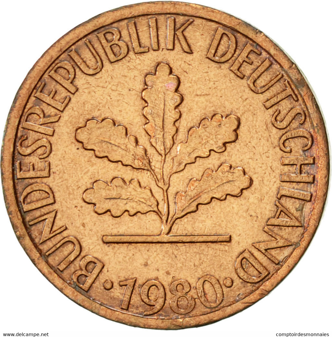 Monnaie, République Fédérale Allemande, Pfennig, 1980, Hambourg, TTB+, Copper - 1 Pfennig