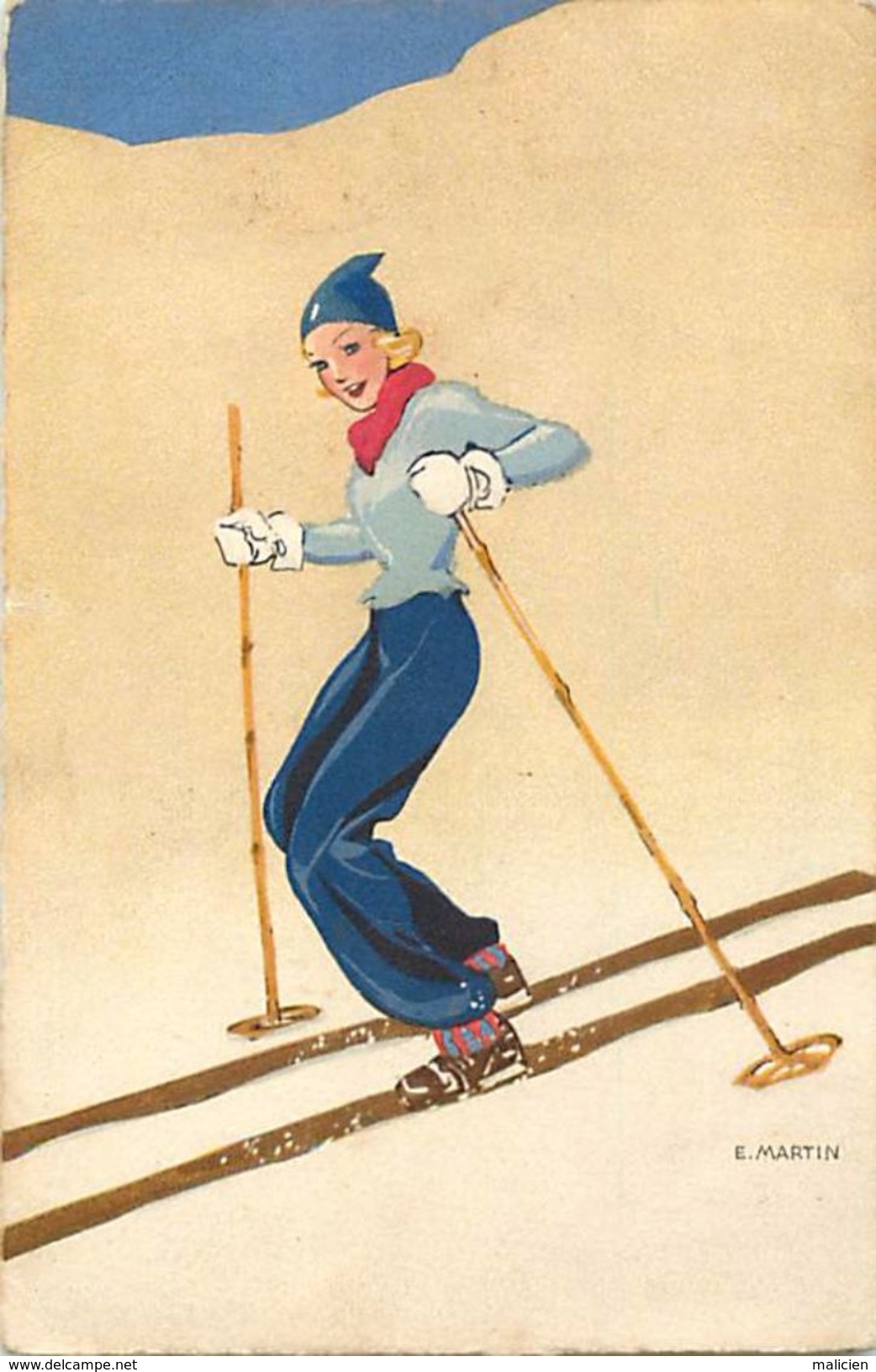 - Sports D Hiver -ref MA29- Illustrateur  E. Martin - Illustrateurs - Ski - Skis - Skieuse - Skieuses - Skieurs - - Sports D'hiver