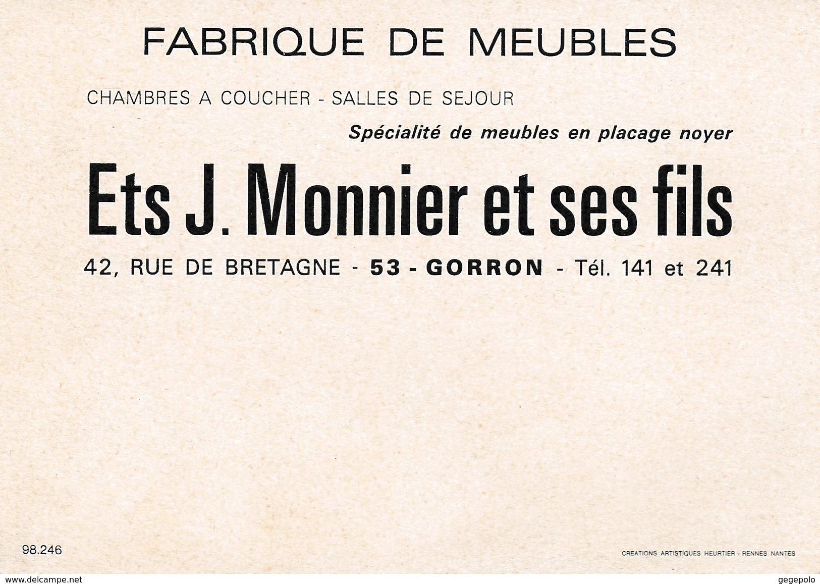 GORRON - Fabrique De Meubles Ets J.Monnier Et Ses Fils - Gorron