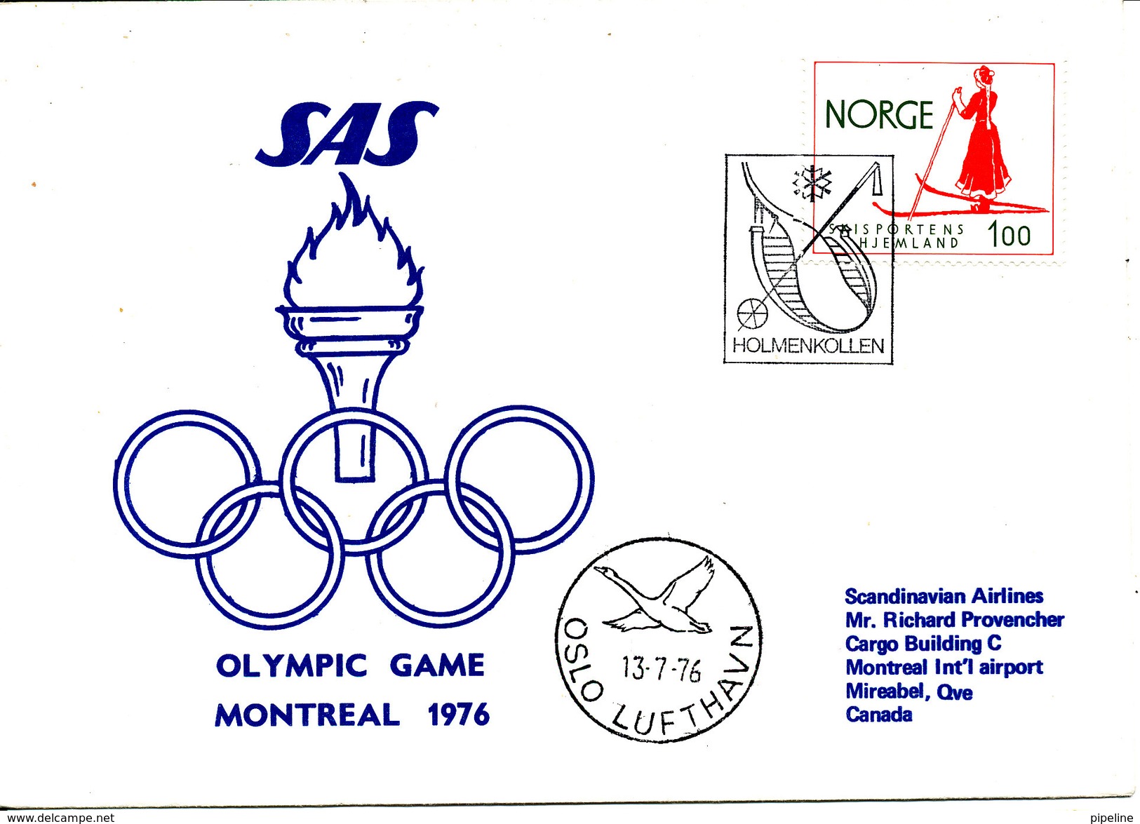 Norway SAS Flight Cover Olympic Games Montreal 1976 13-7-1976 - Summer 1976: Montreal