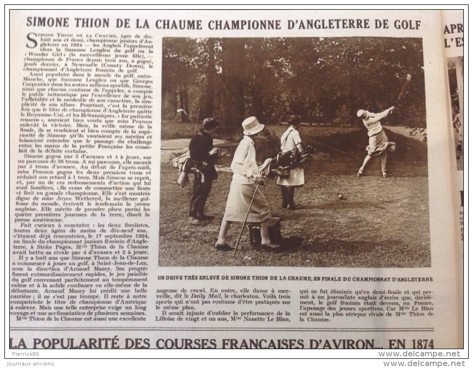 1927 Charles LINDBERGBH - RUGBY Jean SÉBÉDIO - STADE FRANÇAIS - TENNIS LACOSTE TILDEN BOROTRA - GOLF SIMONE THION