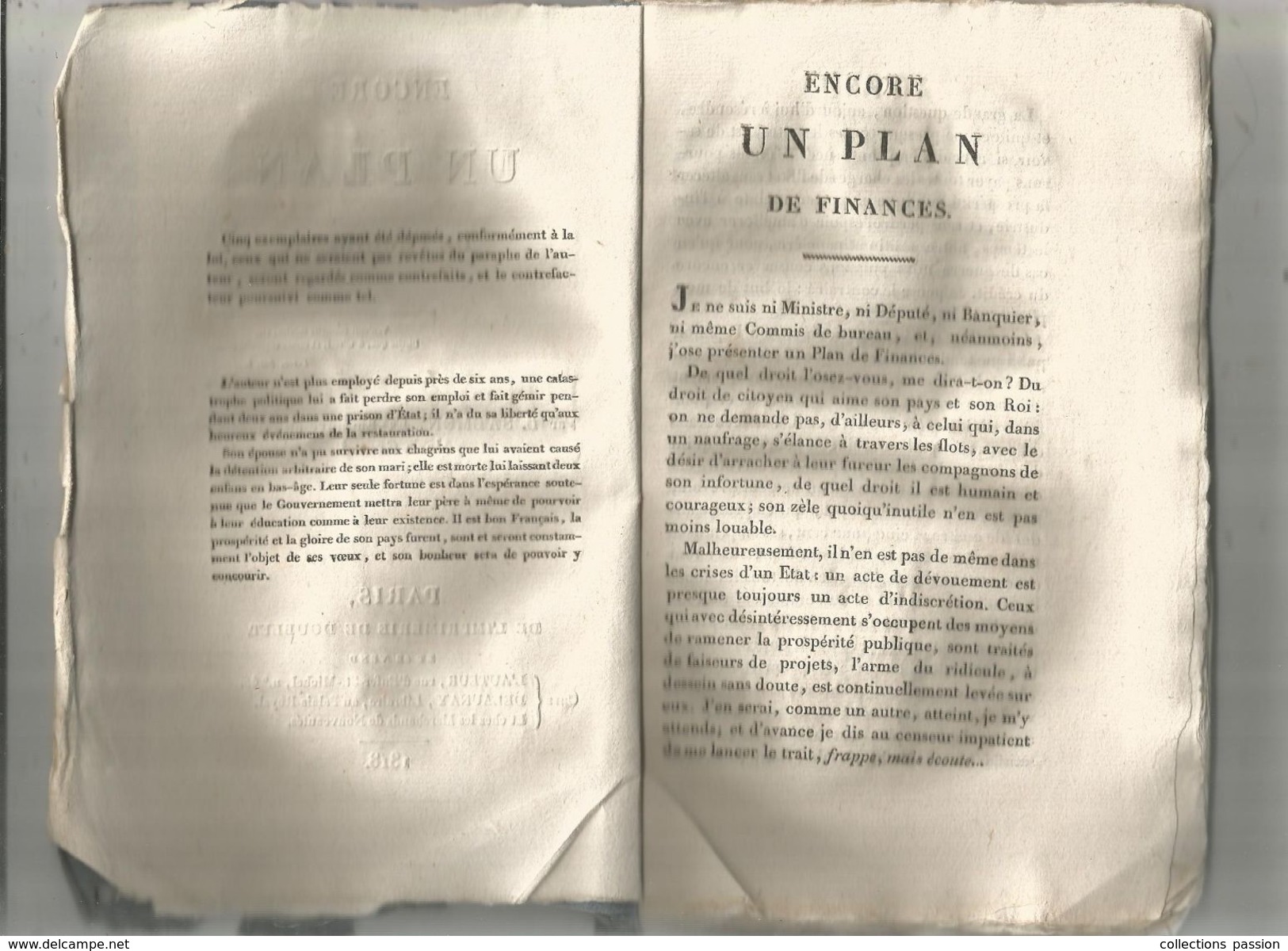 Décrets & Lois , ENCORE UN PLAN DE FINANCES , Par L. Salmon  , 1818 , 60 Pages , Frais Fr : 2.70 Euros - Décrets & Lois