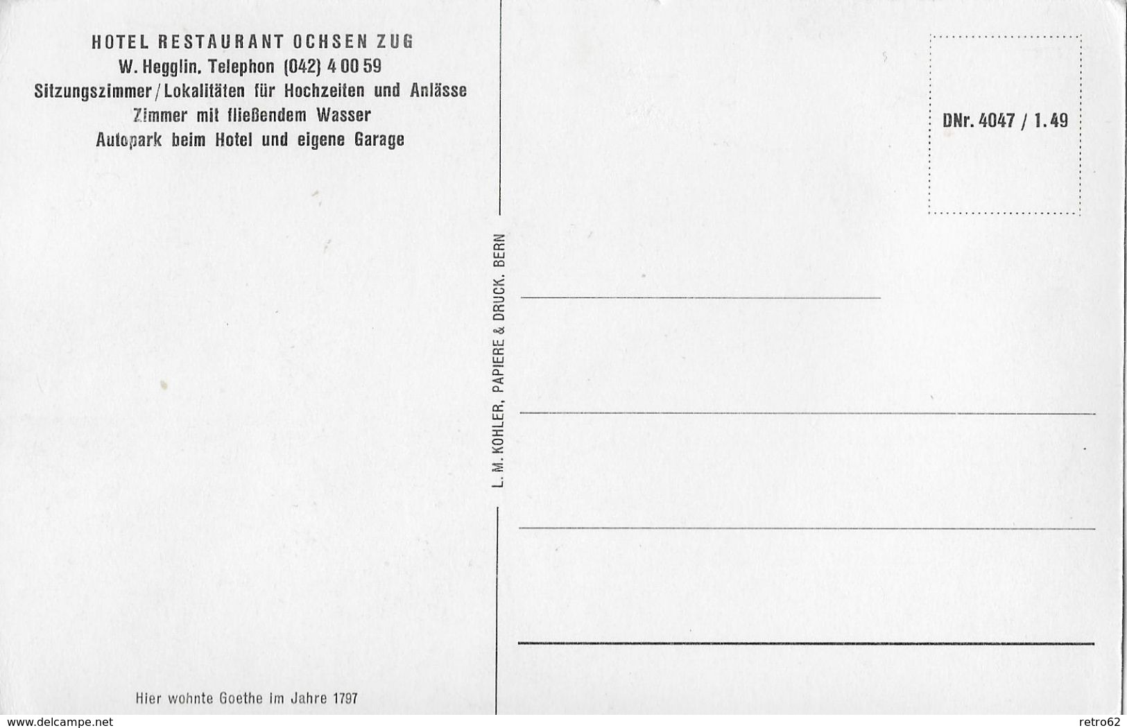 ZUG &rarr; Hotel Restaurant Und Pension Ochsen, Ca.1930 - Zug