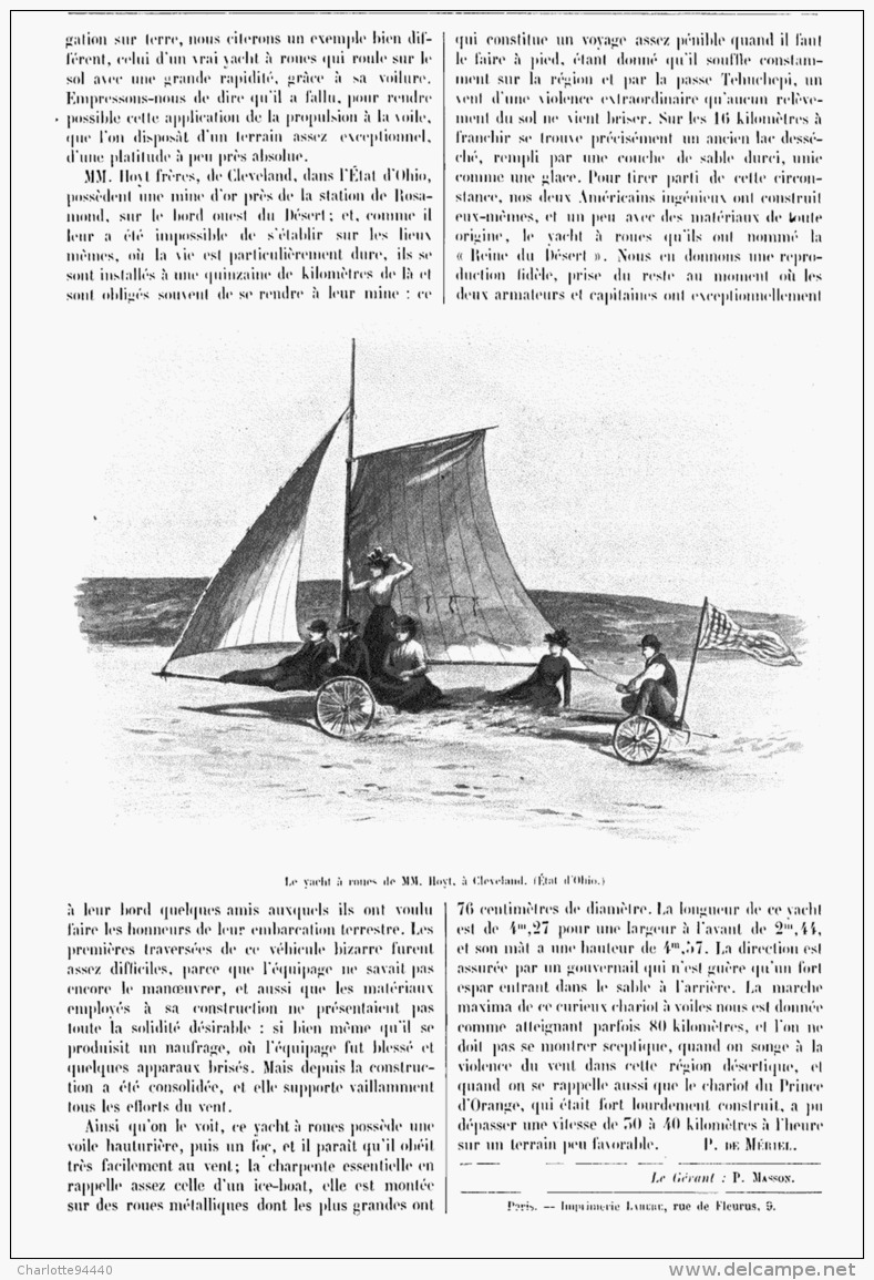 NAVIGATION TERRESTRE  " CHAR à VOILE "    1902 - Other & Unclassified