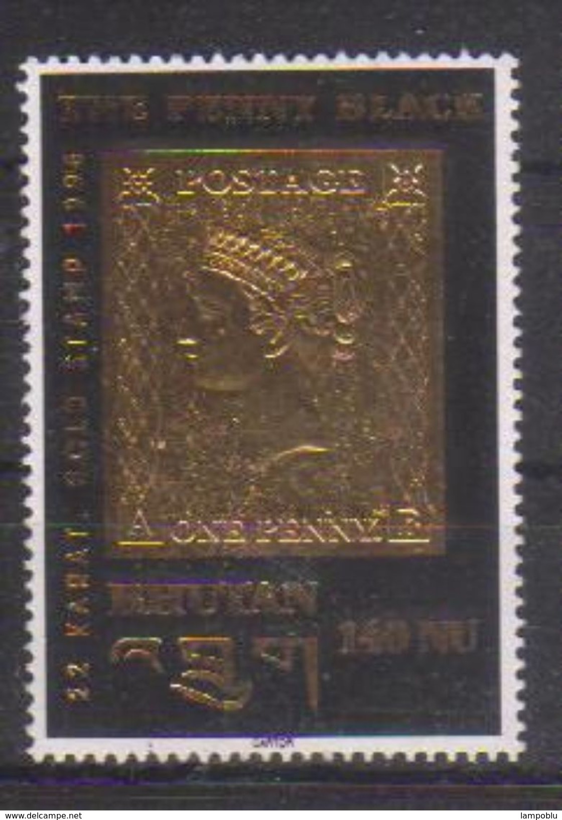 1966 - The Penny Black - Oro 22 Kt - Nuovo Con Retro Imperfetto (vedi Immagine) - Bhutan