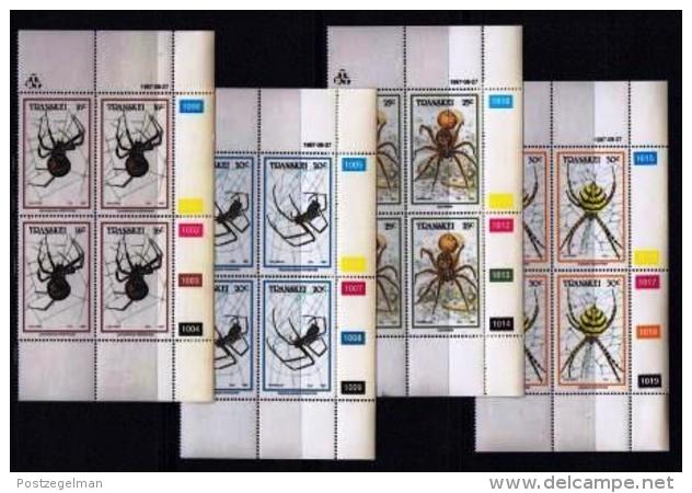 TRANSKEI, 1987, Mint Never Hinged Stamps In Control Blocks, MI 206-209,  Spiders,  X242 - Transkei