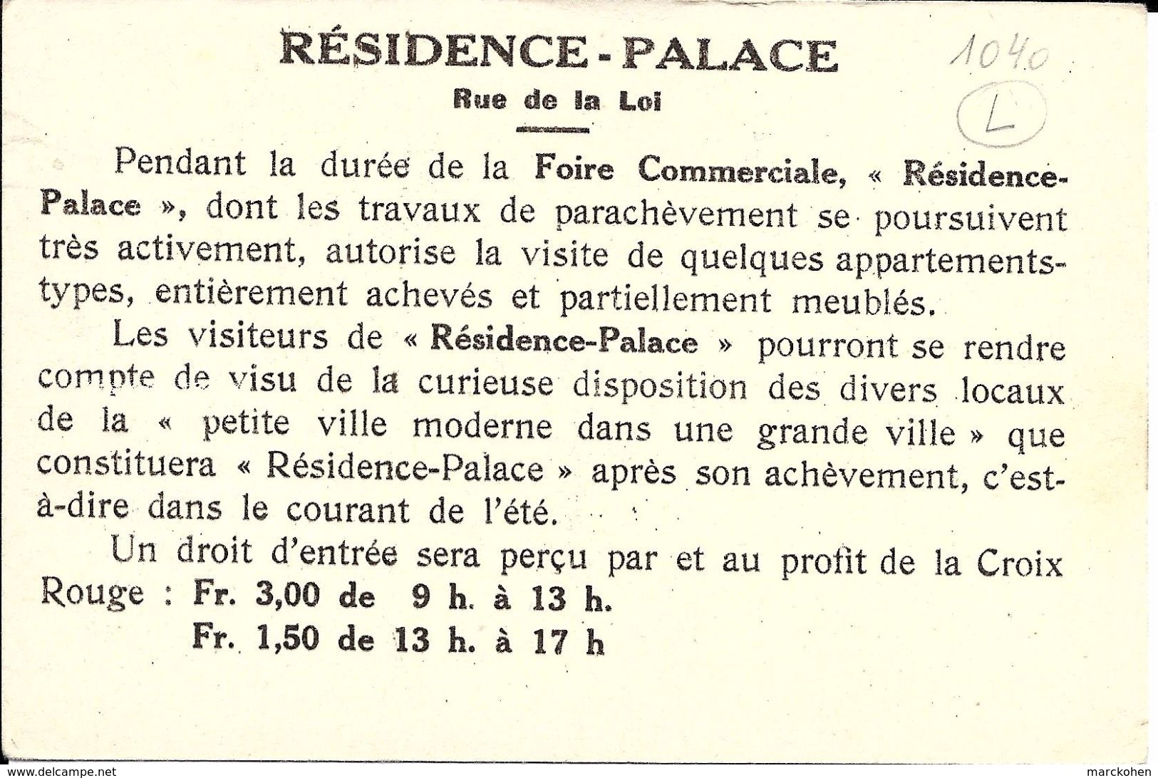 Bruxelles (1040) : Vue De La Rue Intérieure Du Résidence-Palace, En Cours D'achèvement Rue De La Loi (1926). CPA. - Etterbeek