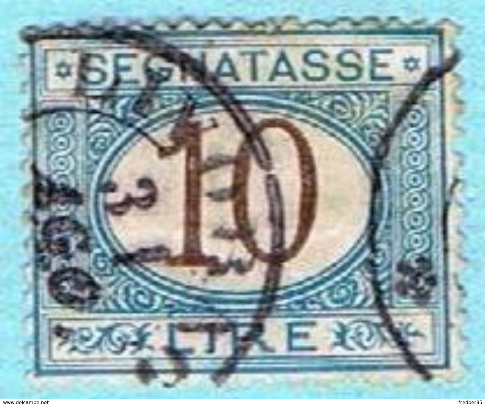 ITALIE OBLITÉRÉ TAXE N°18 - 1870-1903 - 10L Bleu Et Brun - Taxe