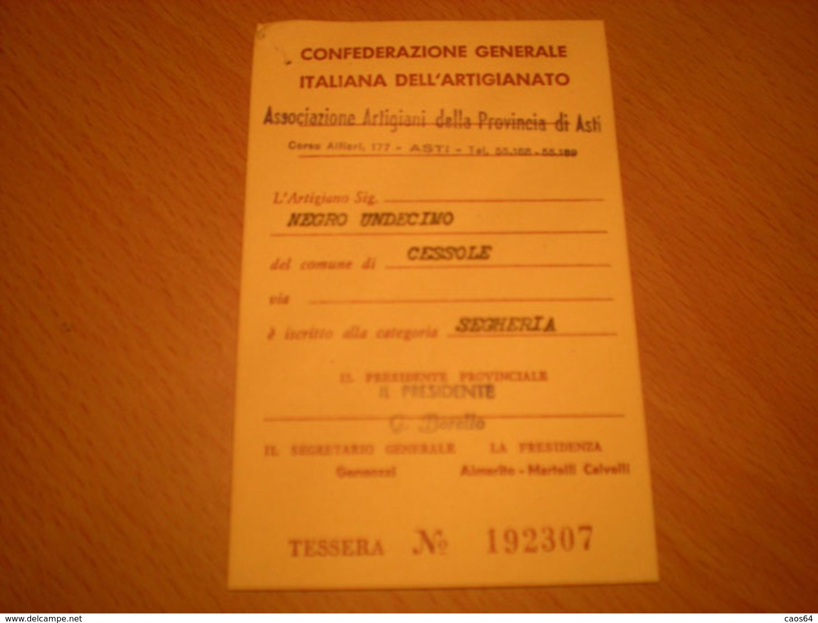 TESSERA CONFEDERAZIONE GENERALE ITALIANA DELL'ARTIGIANATO 1972 - Cartes De Membre