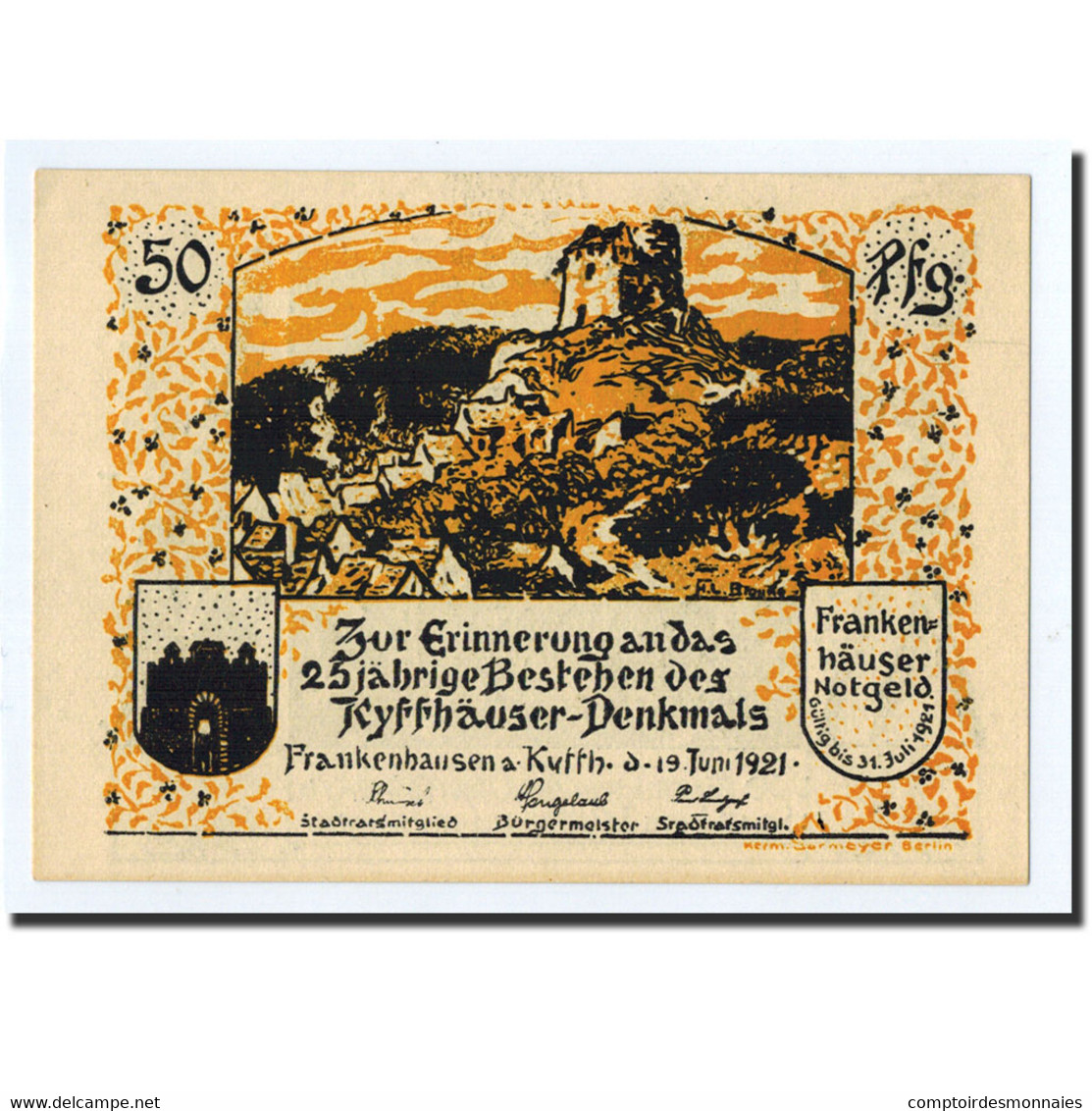 Billet, Allemagne, Frankenhausen Am K., 50 Pfennig, Soldat, 1921, 1921-06-19 - Other & Unclassified