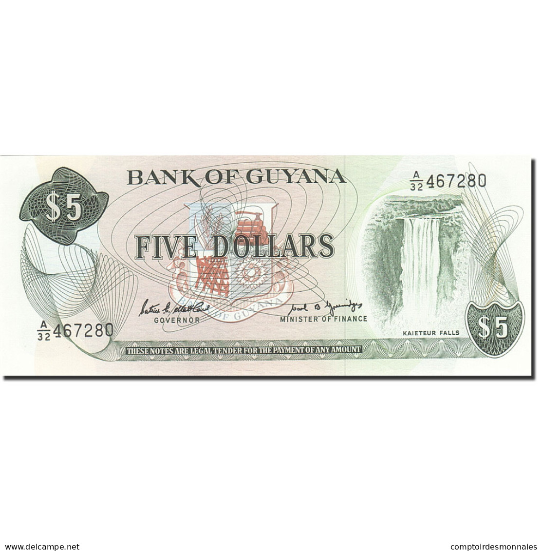 Billet, Guyana, 5 Dollars, 1966, 1989, KM:22e, NEUF - Guyana