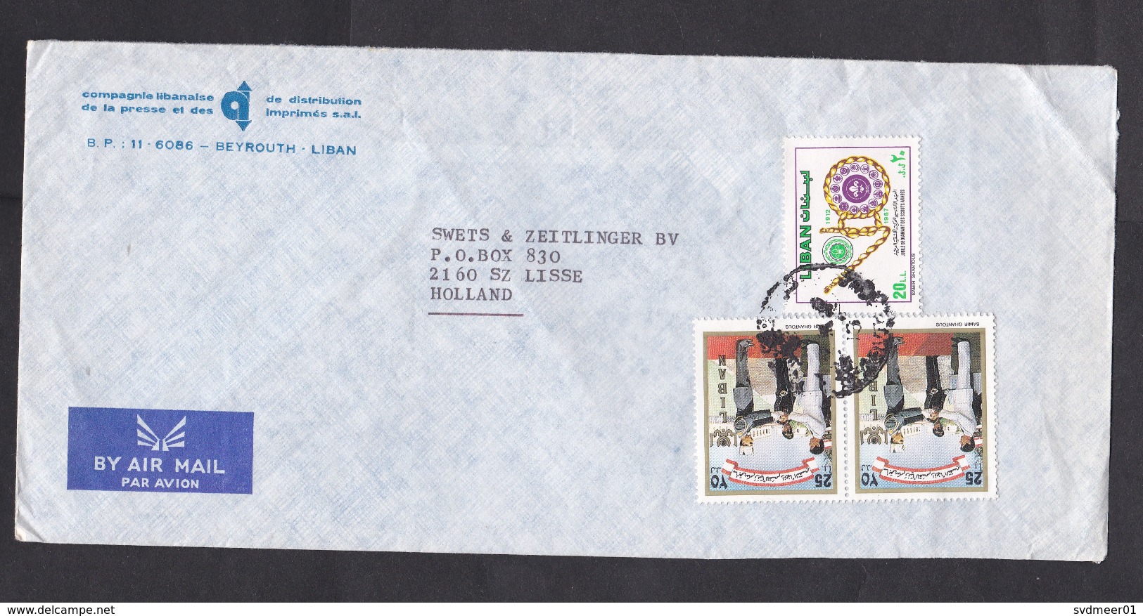 Lebanon: Airmail Cover To Netherlands, 1980s, 3 Stamps, Scouting, Military, President (minor Crease) - Libanon