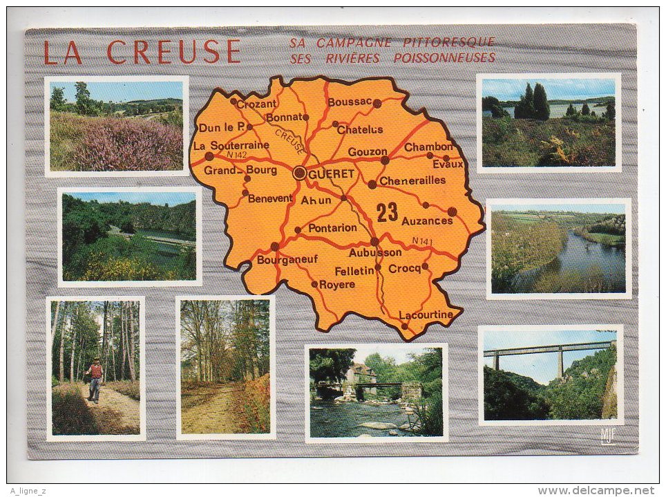 REF 288  : CPSM Carte Géographique Contour De Département : 23 LA CREUSE - Cartes Géographiques