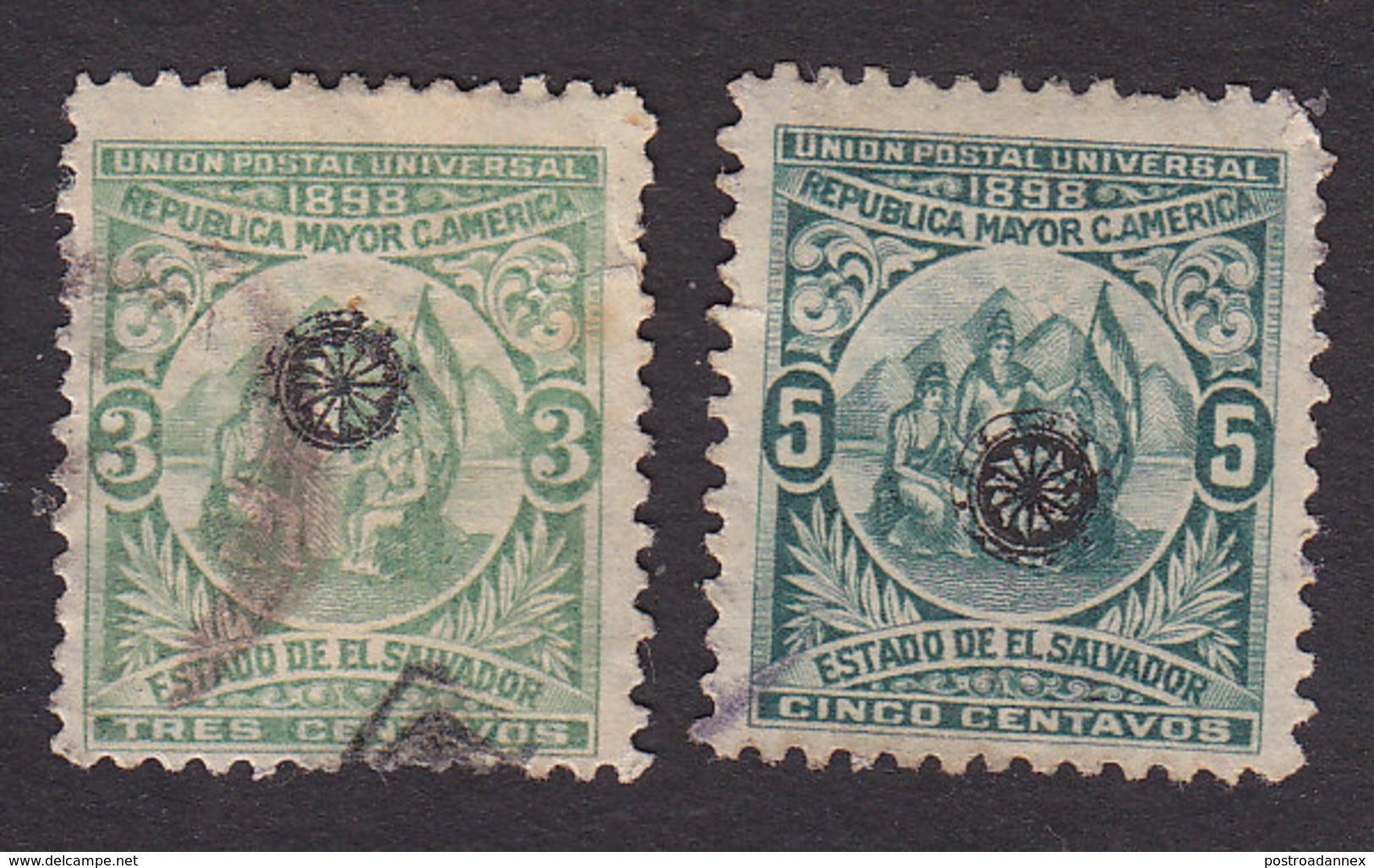 El Salvador, Scott #194-195, Used, Allegory Of Central American Union Overprinted, Issued 1899 - El Salvador