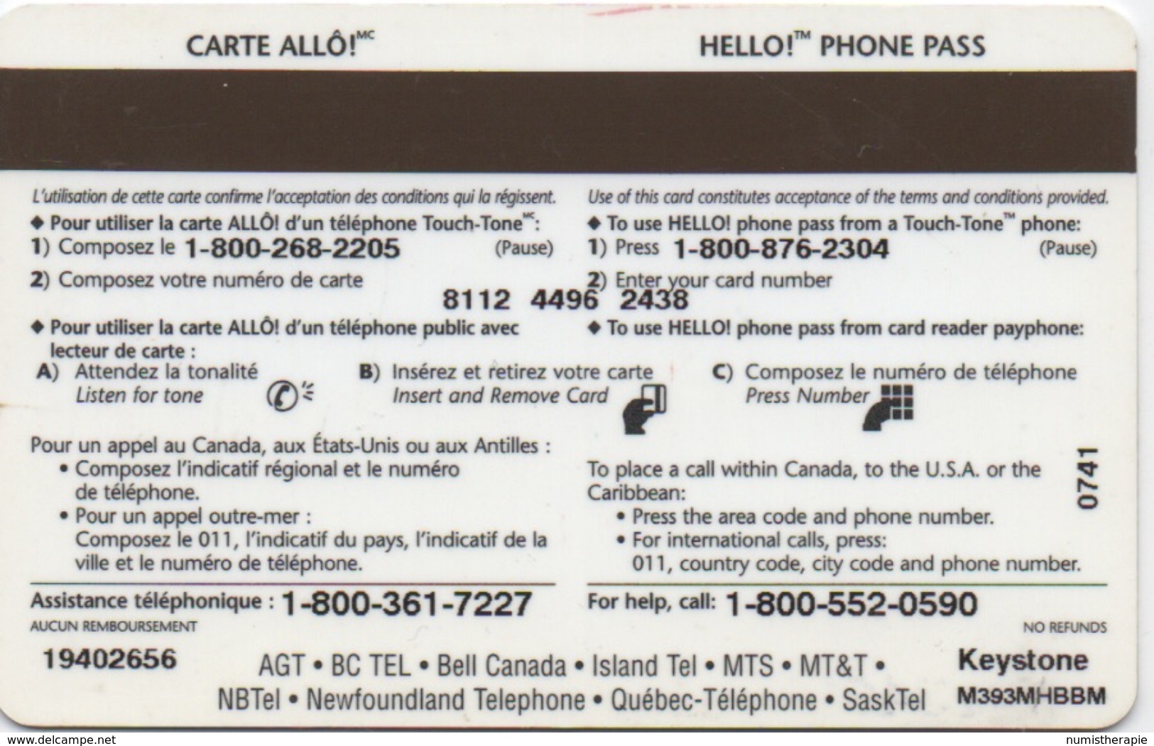 Canada Bell : Carte Allô ! / Hello ! Phone Pass 20$ : Musée Canadien Des Civilisations à Hull - Canada