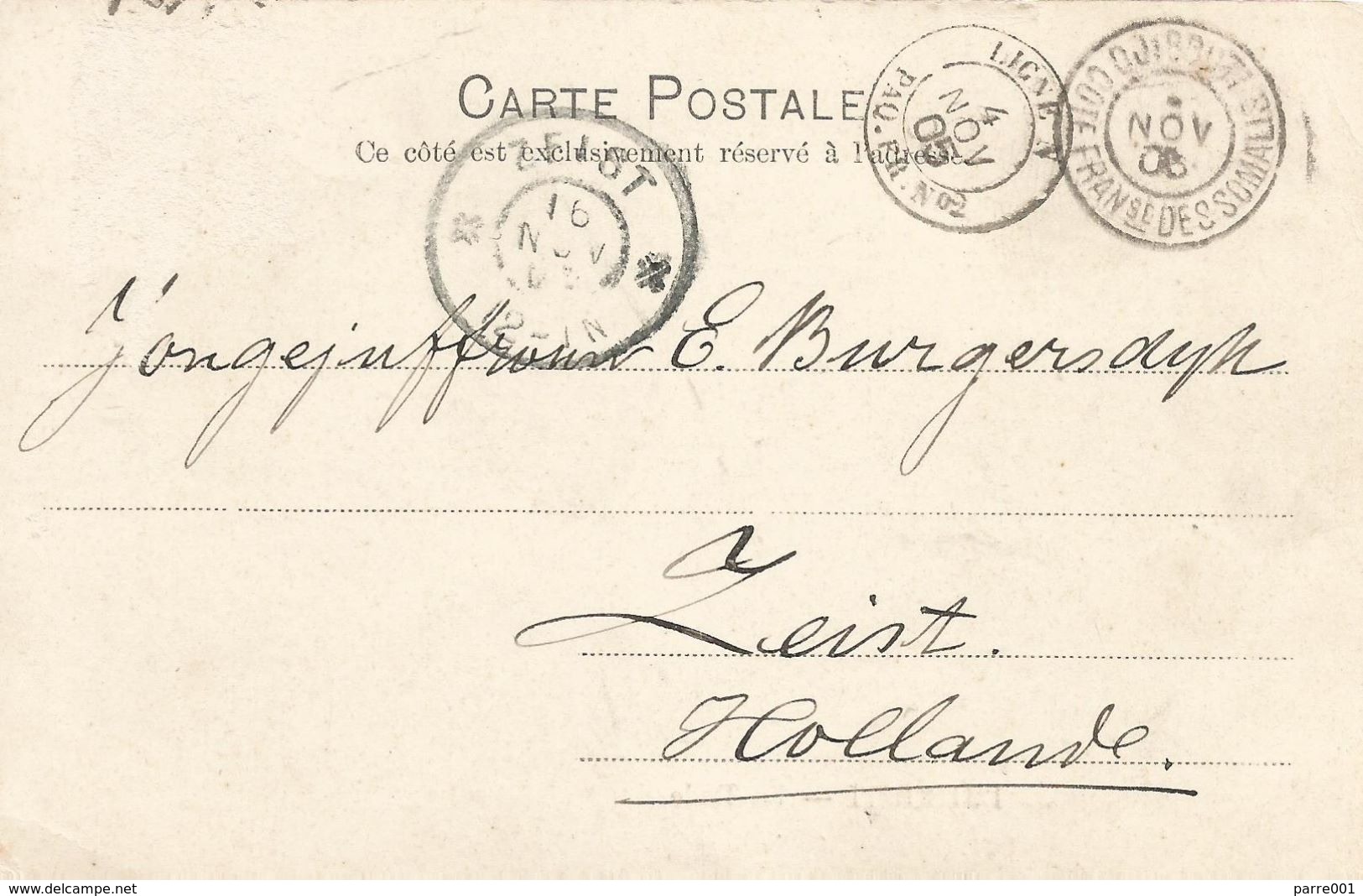 Fr. Somalis 1905 Djibouti Ligne N Paq. FR. No. 2 To Zeist Netherlands Viewcard - Brieven En Documenten