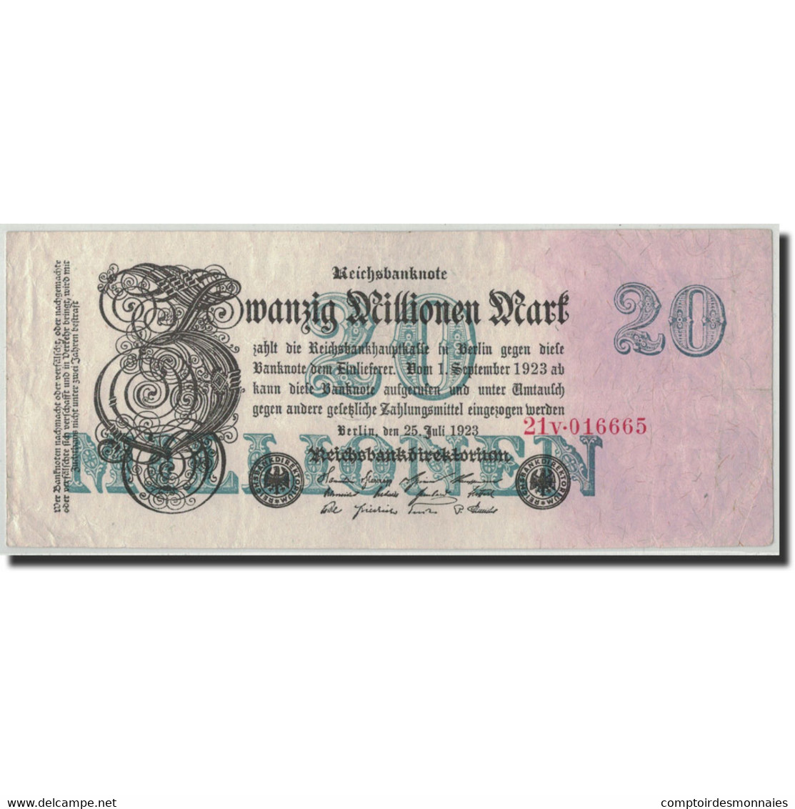 Billet, Allemagne, 20 Millionen Mark, 1923, 1923-07-25, KM:97b, TTB+ - 20 Millionen Mark