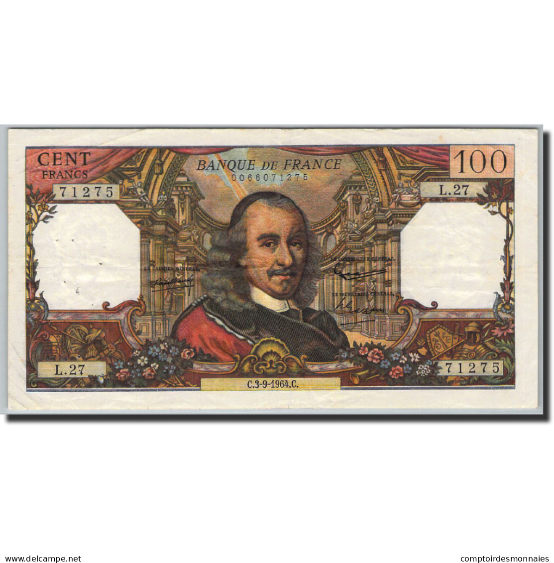 Billet, France, 100 Francs, 100 F 1964-1979 ''Corneille'', 1964, 1964-09-03 - 100 F 1964-1979 ''Corneille''