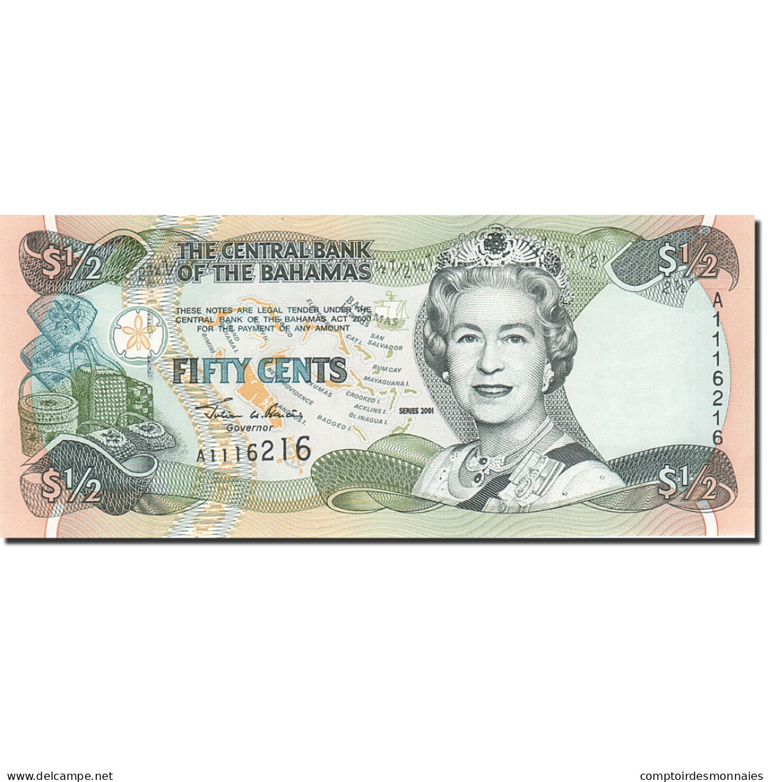 Billet, Bahamas, 1/2 Dollar, 2000, 2001, KM:68, NEUF - Bahamas
