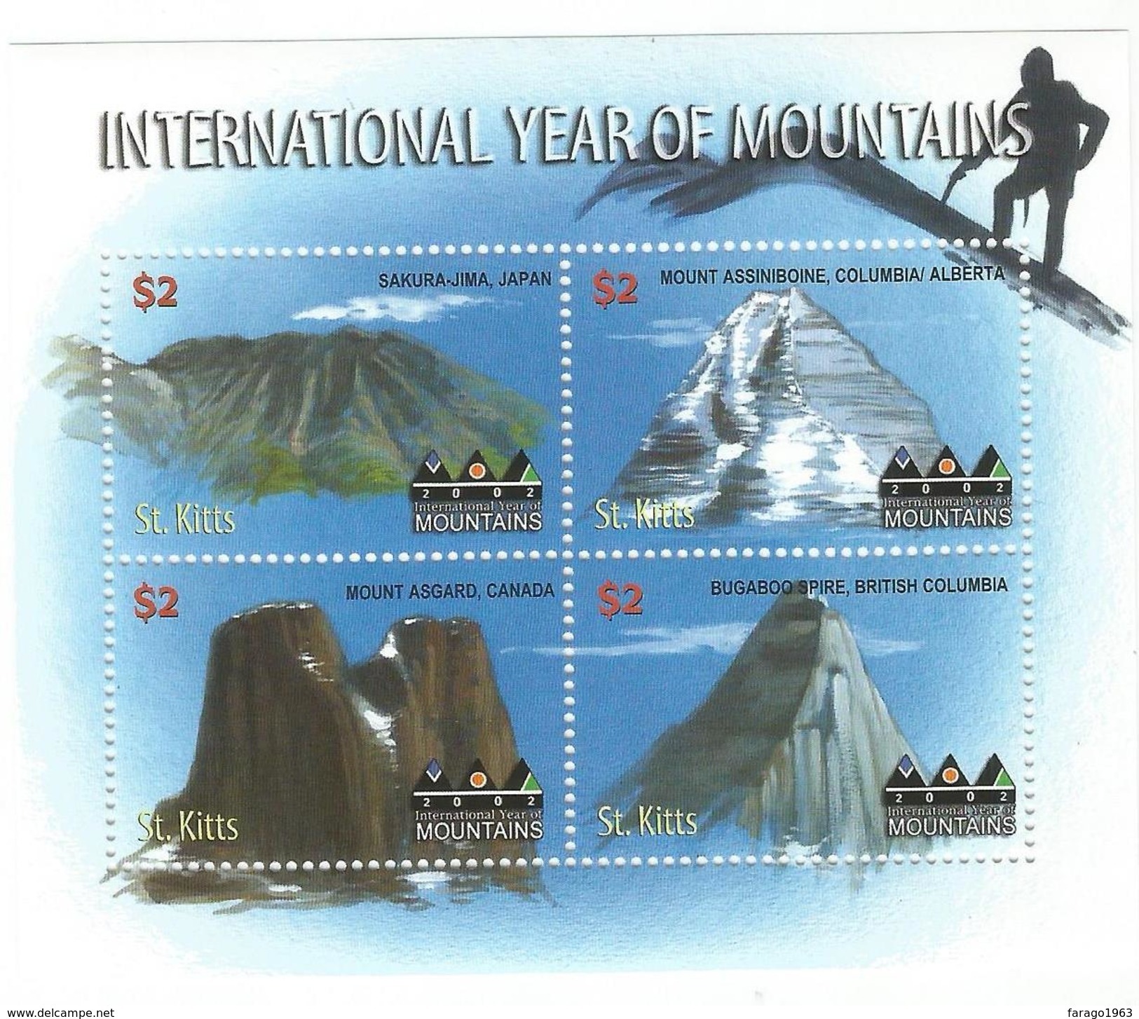 2002 St. Kitts International Year Of Mountains USA Canada Japan Complete Set Of 2 Sheets MNH - Geography