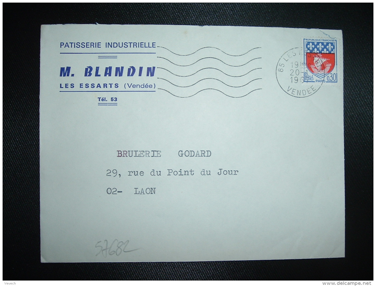 LETTRE TP  BLASON PARIS 0,30 OBL.MEC.20-1-1967 LES ESSARTS (85 VENDEE) PATISSERIE INDUSTRIELLE M. BLANDIN - Altri & Non Classificati