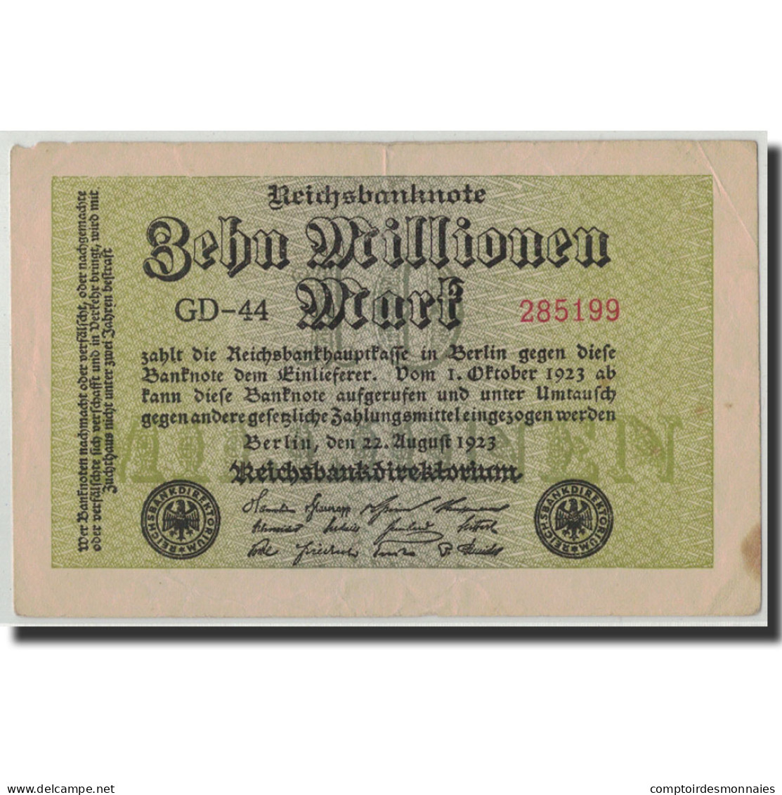 Billet, Allemagne, 10 Millionen Mark, 1923, 1923-08-22, KM:106c, TB+ - 10 Millionen Mark