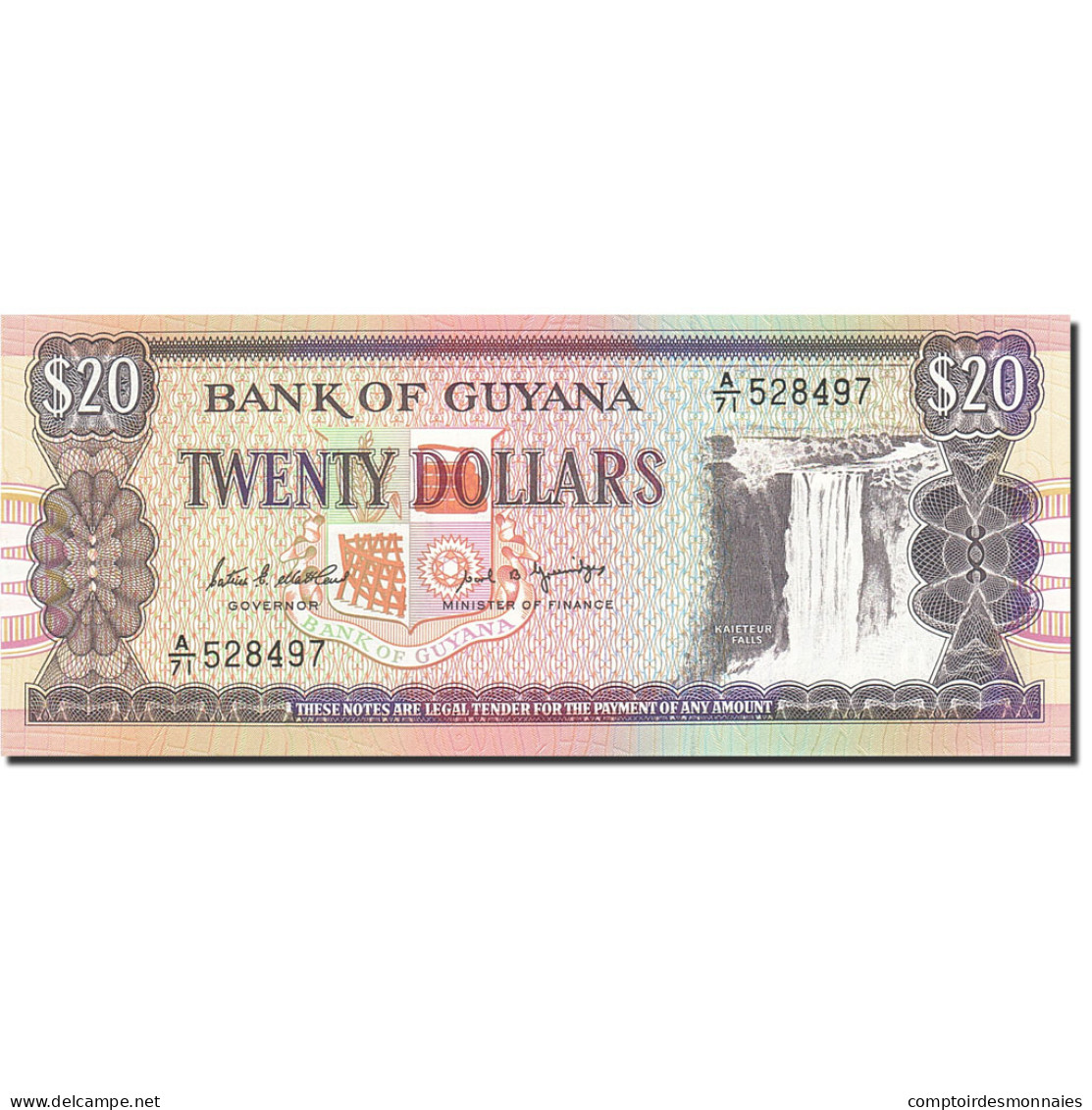 Billet, Guyana, 20 Dollars, 1966, 1989, KM:24d, NEUF - Guyana