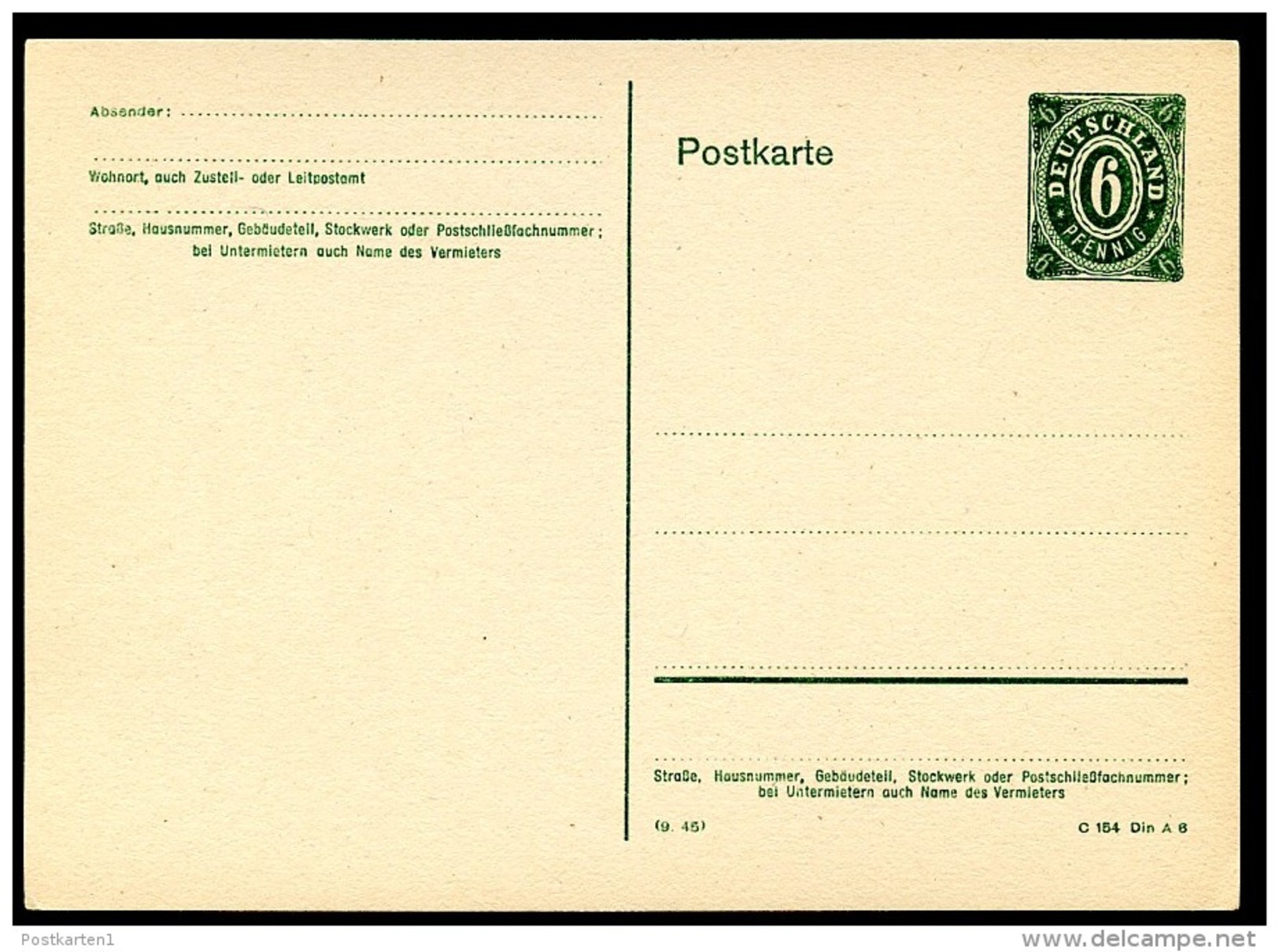 AMERIKANISCHE ZONE RBD STUTTGART P901 B Postkarte Sämisch Rauh ** 1945  Kat. 4,00 &euro; - Notausgaben Amerikanische Zone