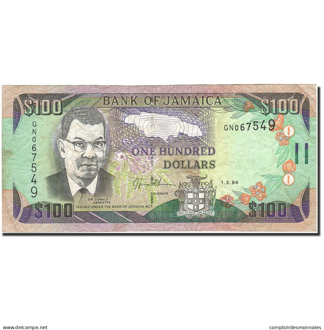 Billet, Jamaica, 100 Dollars, 1994, 1994-03-01, KM:76a, TTB - Jamaique