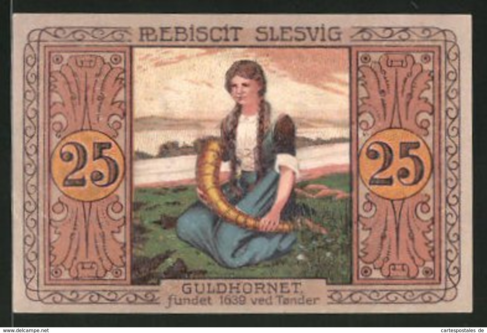 Billet De Nécessité Tondern 1920, 25 Pfennig, Fräulein Avec Goldenen Horn - Danemark