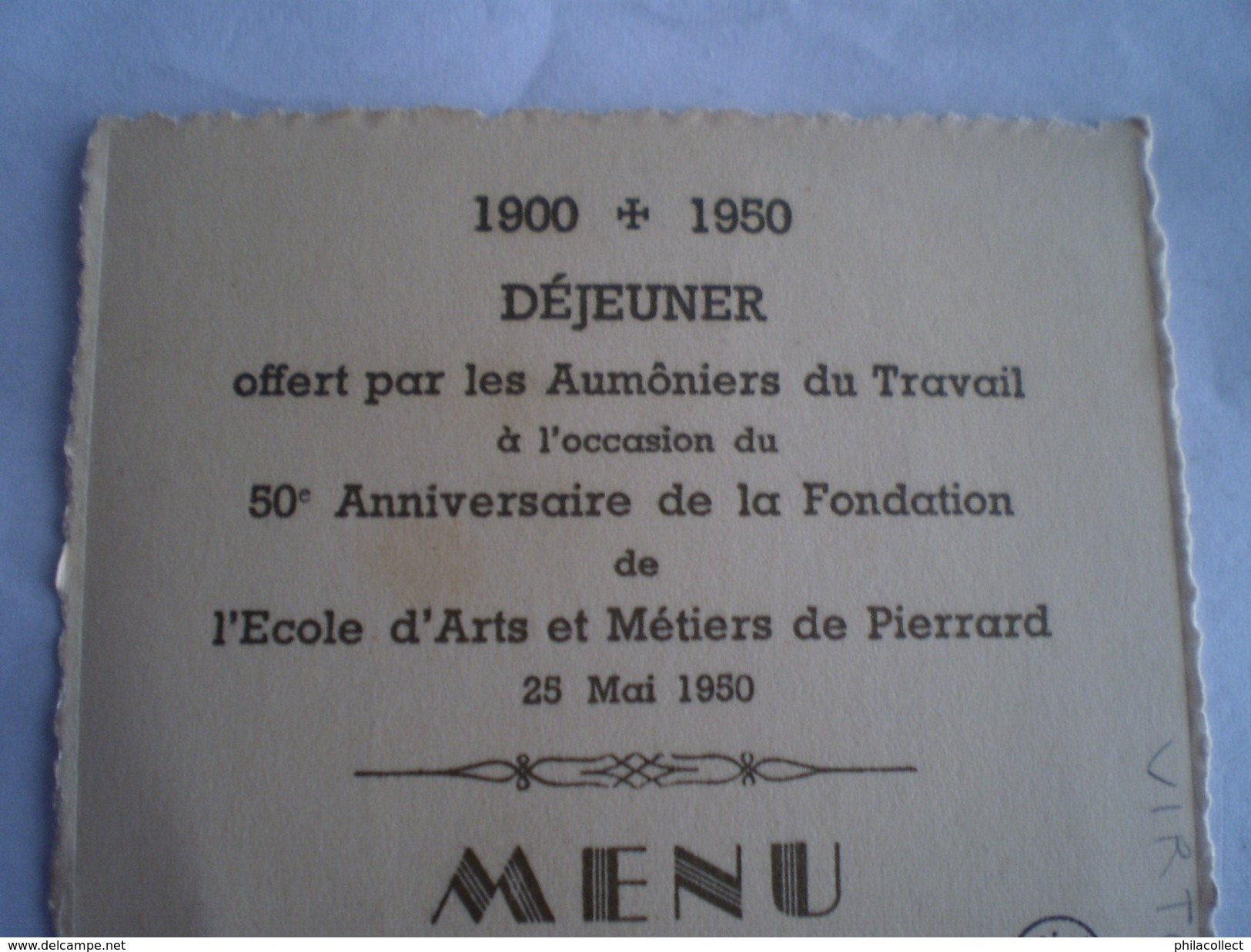 Virton //  Vue Generale De L Ecole D Arts Et Metiers De Pierrard // Carte Menu 50e Anniversaire Fondation 25 Mai 1950 RR - Virton