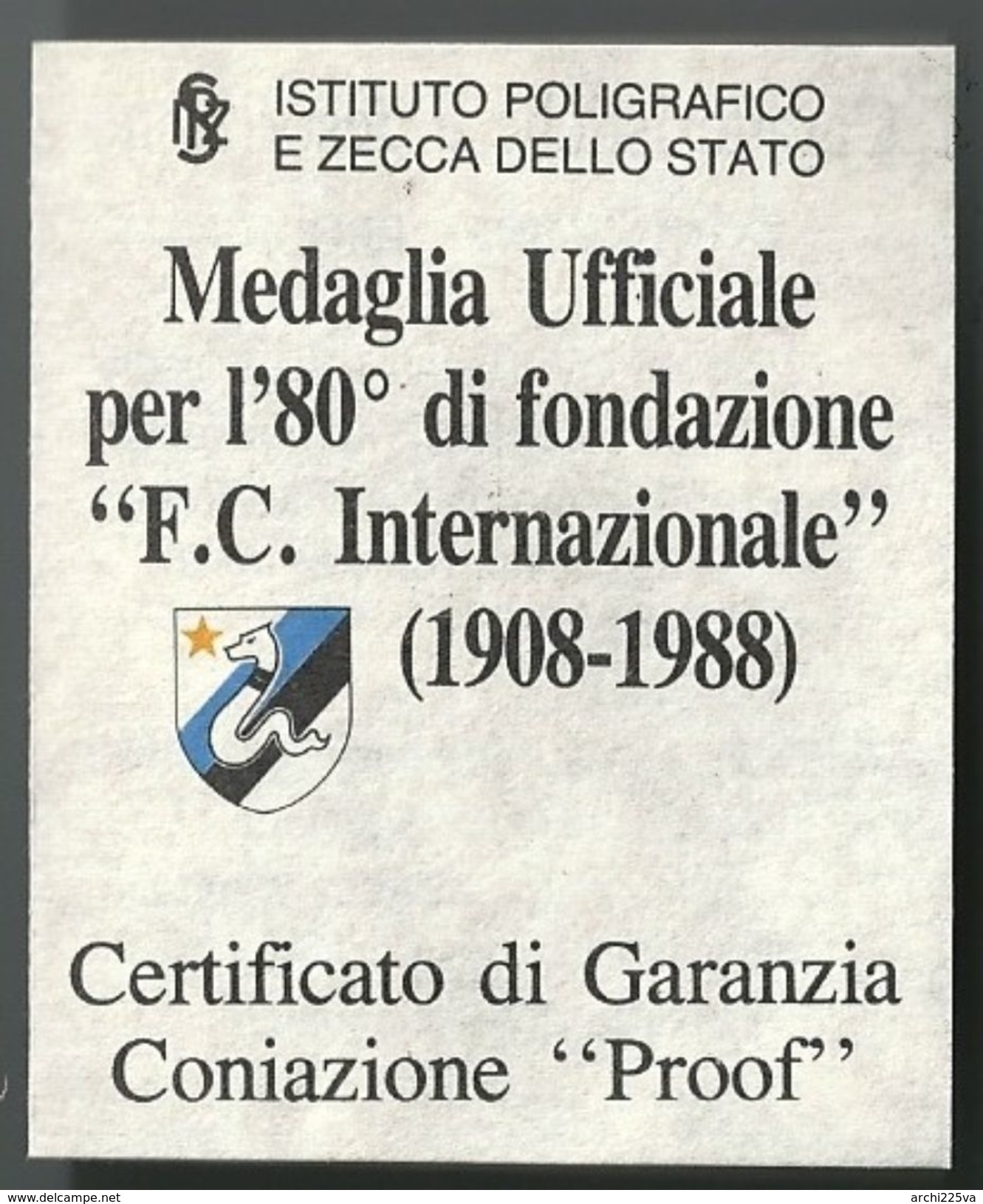 ITALIA 1988 - INTER calcio 80° FC INTERNAZIONALE FDC PROOF  Argento / Argent / Silver  986 / 1000 - confezione originale