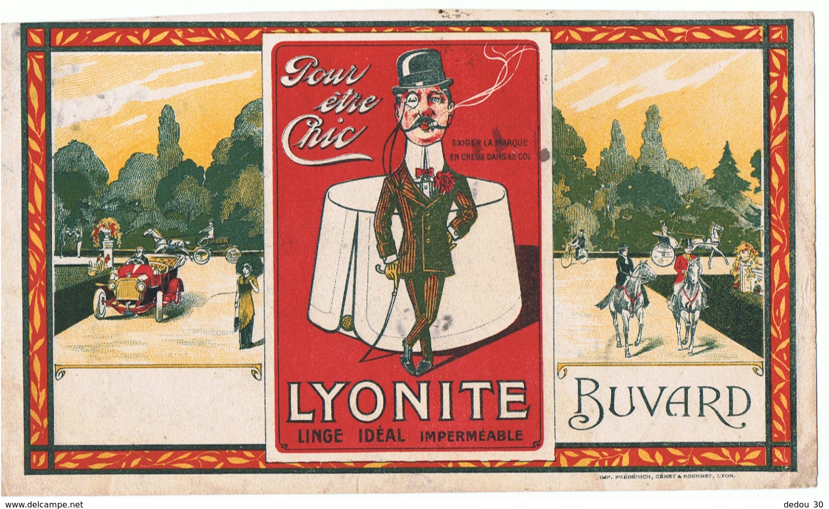 Ancien Buvard Avec Pub Vêtements Lyonite  Illustration Tacot Calèche Vélo Cavalier RARE - Textile & Clothing