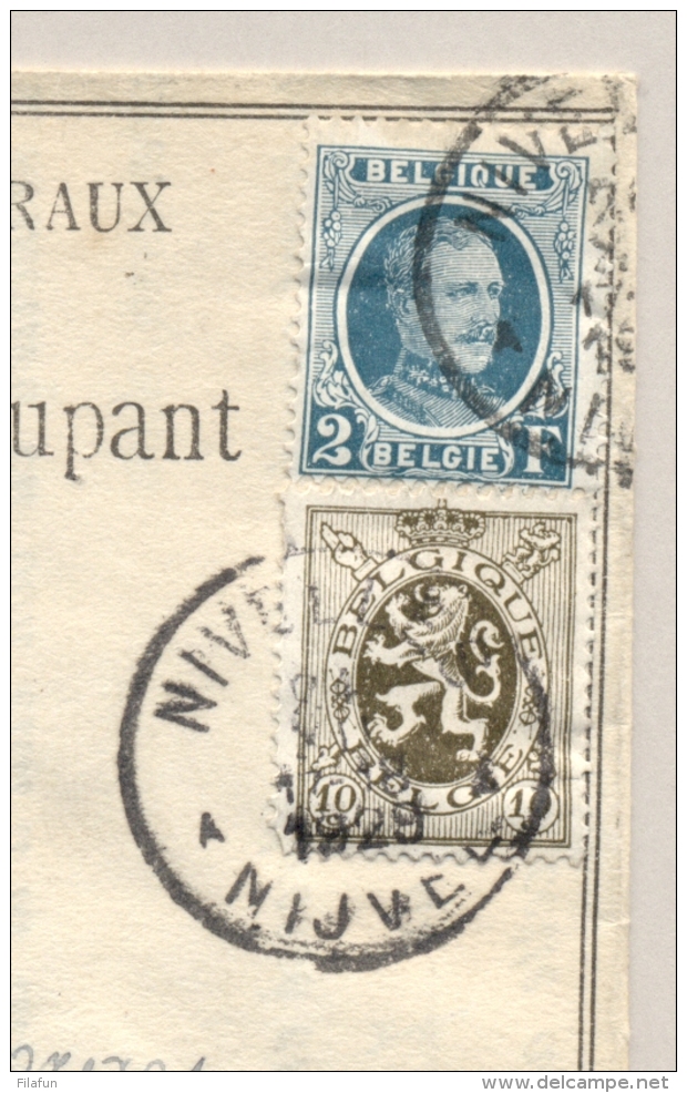 Belgié - 1929 - 2Fr Houyoux + 10 Cent Op R-zakenbrief Van Nijvel - Soort Vouwbrief - 1922-1927 Houyoux