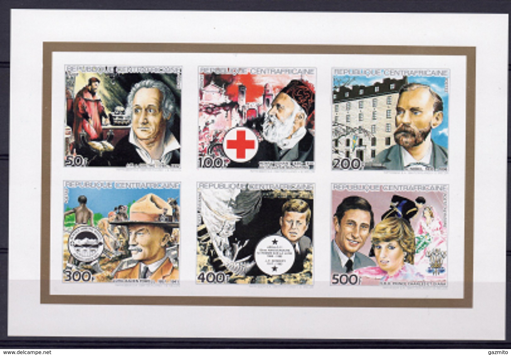 Centrafrica 1984, Goethe, Red Cross, Nobel, Scout, Kennedy, Diana, 6val In BF IMPERFORATED - Henry Dunant
