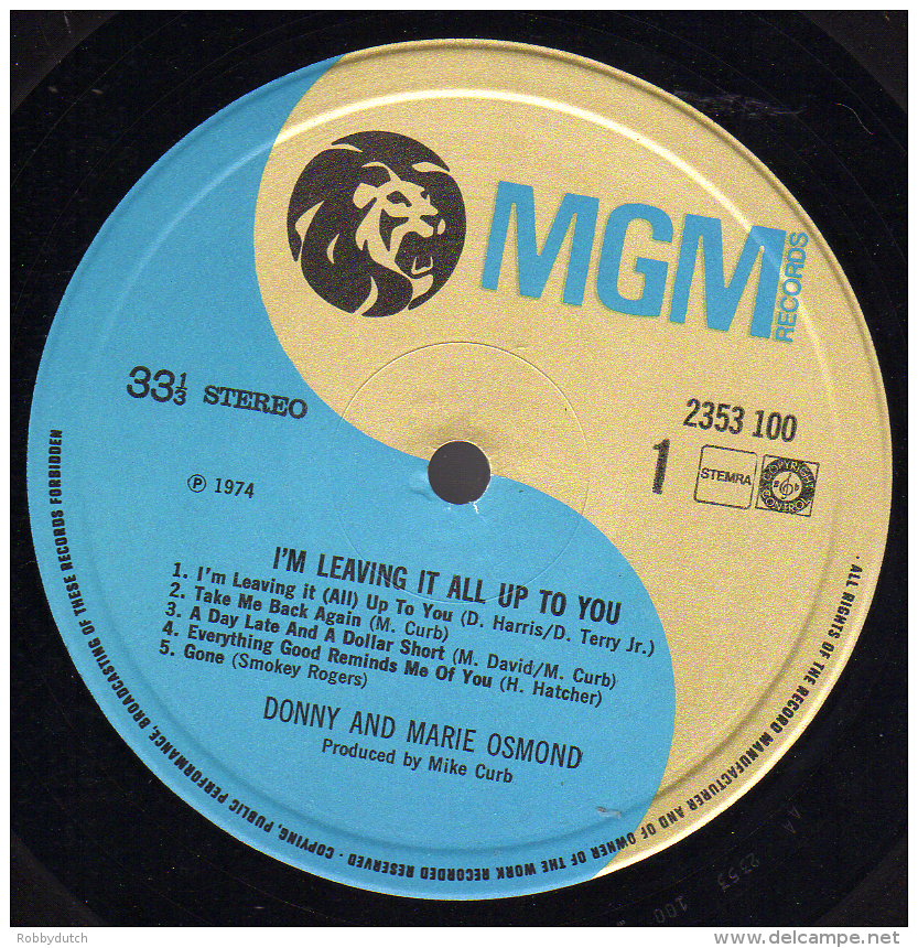 * LP *  DONNY &amp; MARIE OSMOND - I'M LEAVING IT ALL UP TO YOU (Holland 1974 EX-!!!) - Disco, Pop