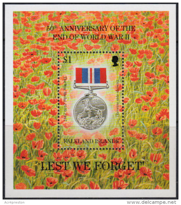 B0382 FALKLAND ISLANDS 1995, SG MS741 50th Anniv End Of 2nd World War 'Lest We Forget', MNH - Falklandinseln