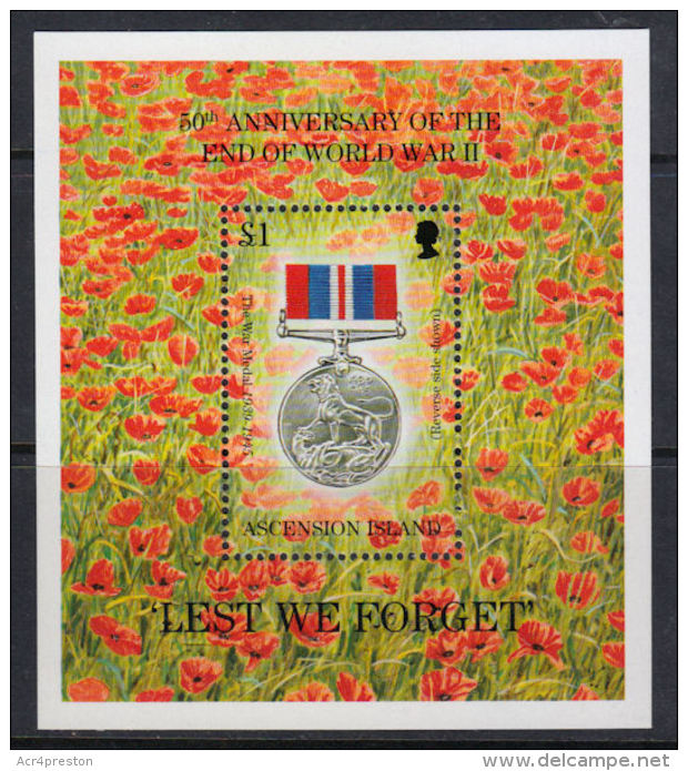 B0626 ASCENSION ISLAND 1995, SG MS656 50th Anniv End Of 2nd World War 'Lest We Forget', MNH - Ascensión