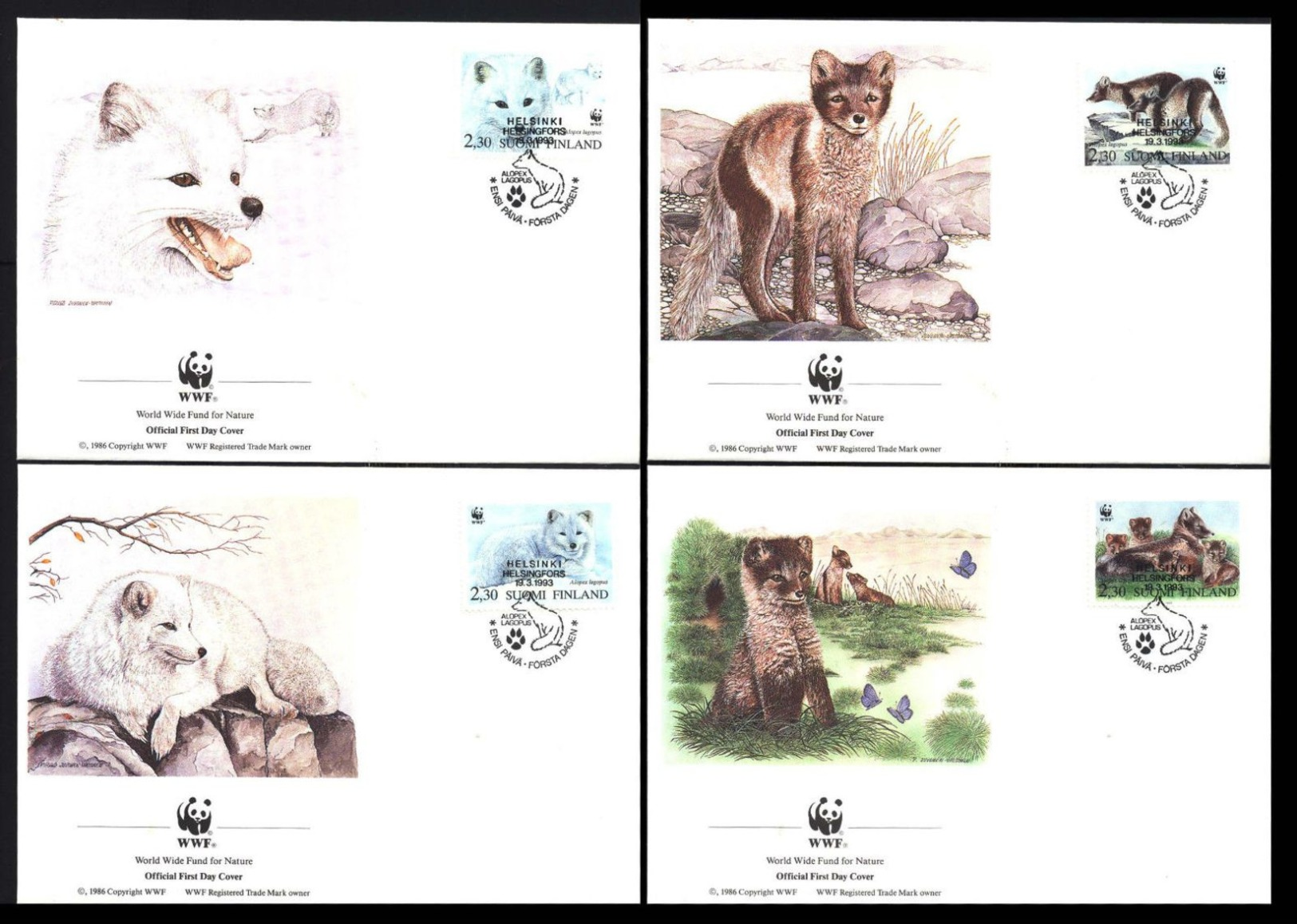 WWF Finland Finlande Arctic Fox Renard Eisfuchs 1993 4 FDC 1er Jour - FDC