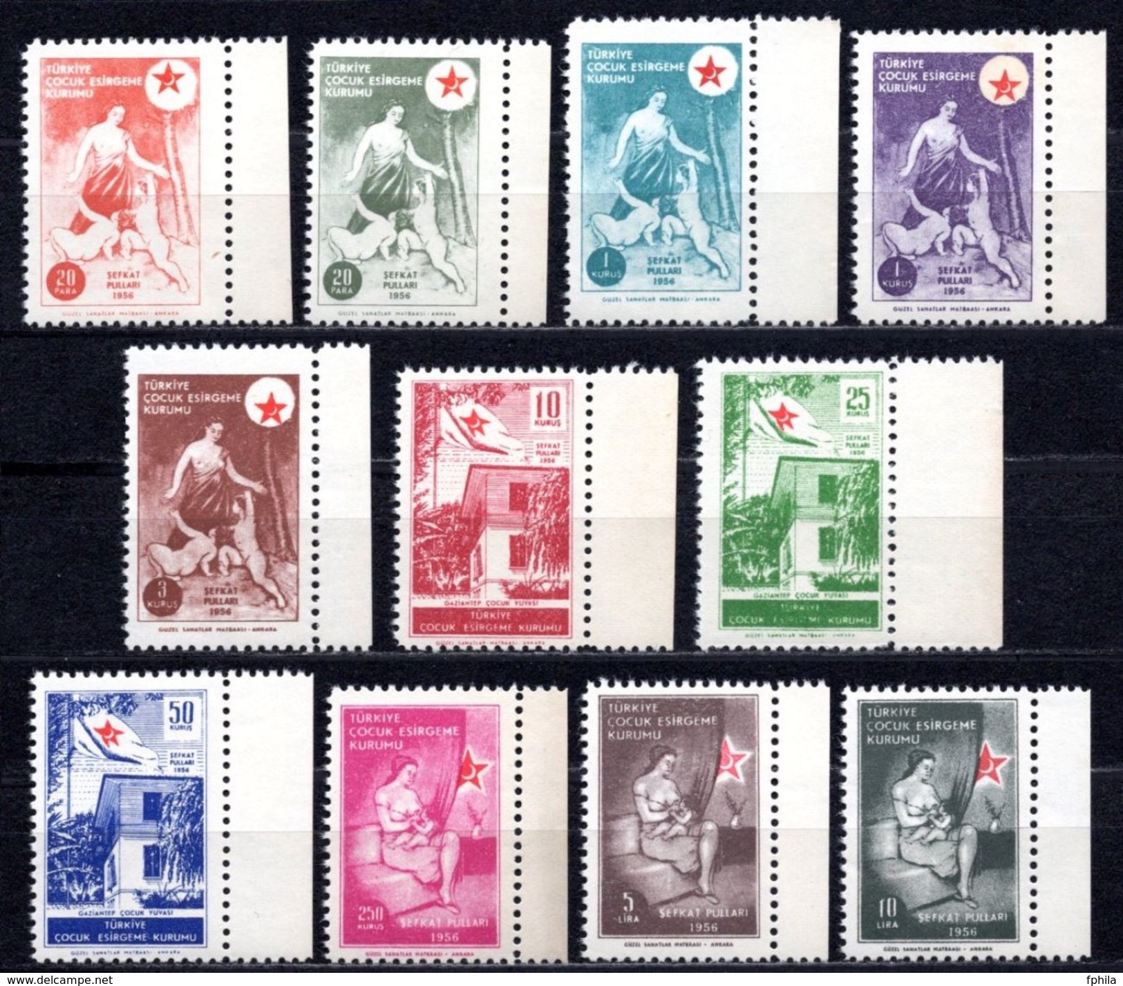 1956 TURKEY TURKISH SOCIETY FOR THE PROTECTION OF CHILDREN CHARITY STAMPS MNH ** - Sellos De Beneficiencia