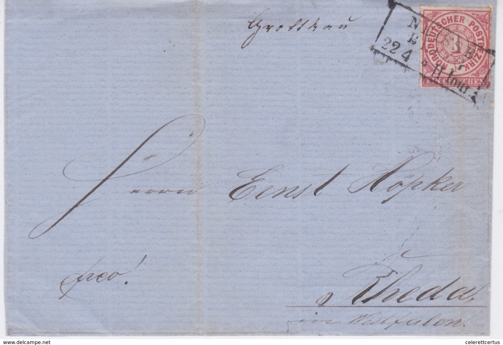 North German Federation-1869 1 Gr Rose On Neisse Bahnhof (Railway Station) Cover To Breda - Other & Unclassified