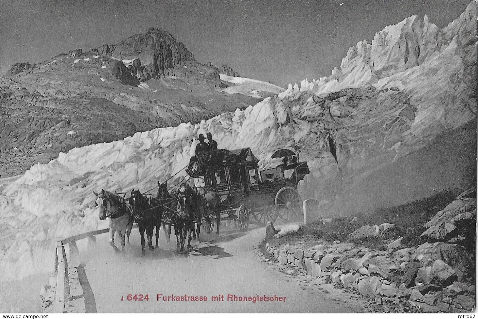 FURKASTRASSE BEIM RHONEGLETSCHER  &rarr; 5-Spänner Kutsche Anno 1909 - Sonstige & Ohne Zuordnung