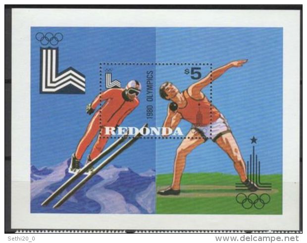 Redonda  1980 Jeux Olympiques Saut à Ski Lancement Du Poids - Other & Unclassified