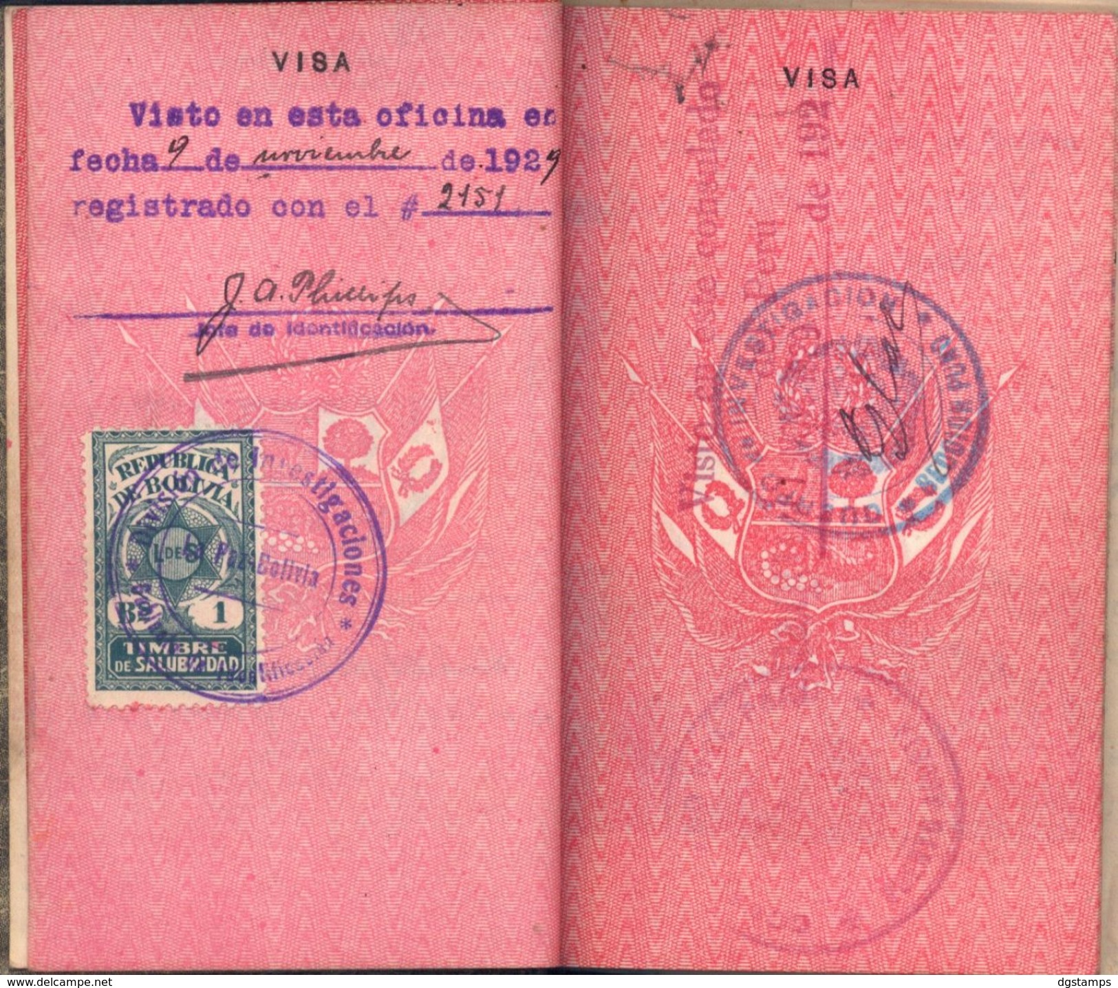 Bolivia-Peru 1928-1938 Pasaporte Peruano En La Paz. 26 Sellos. 17sc. See Desc. - Bolivia