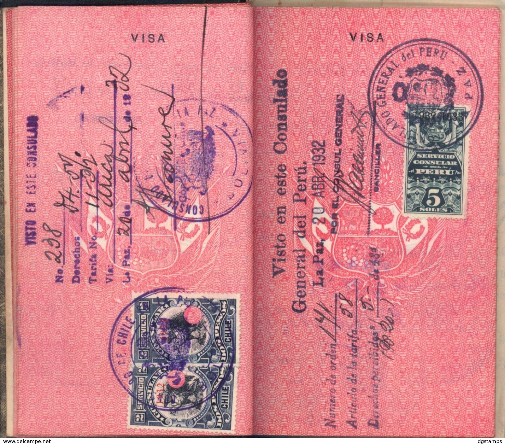 Bolivia-Peru 1928-1938 Pasaporte Peruano En La Paz. 26 Sellos. 17sc. See Desc. - Bolivia