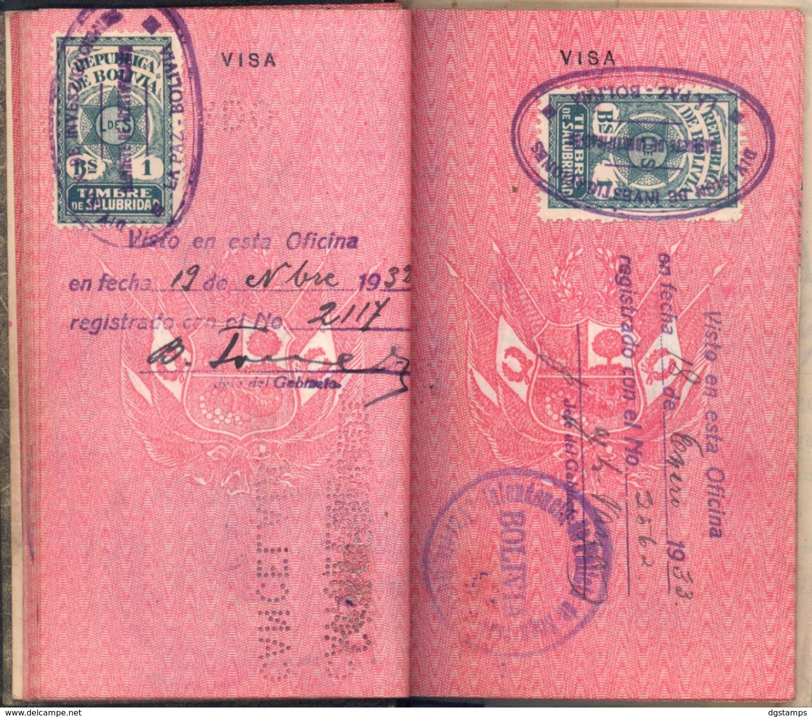 Bolivia-Peru 1928-1938 Pasaporte peruano en La Paz. 26 sellos. 17sc. See desc.