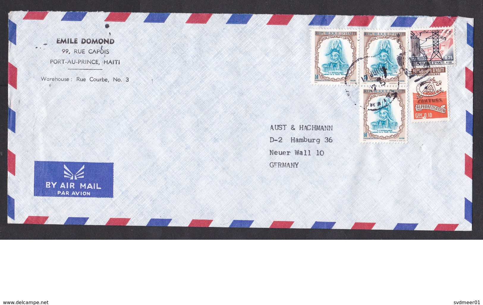 Haiti: Airmail Cover To Germany, 1975, 4 Stamps, 1 Alphabetisation Tax Stamp, Electricity, Dessalines (traces Of Use) - Haïti