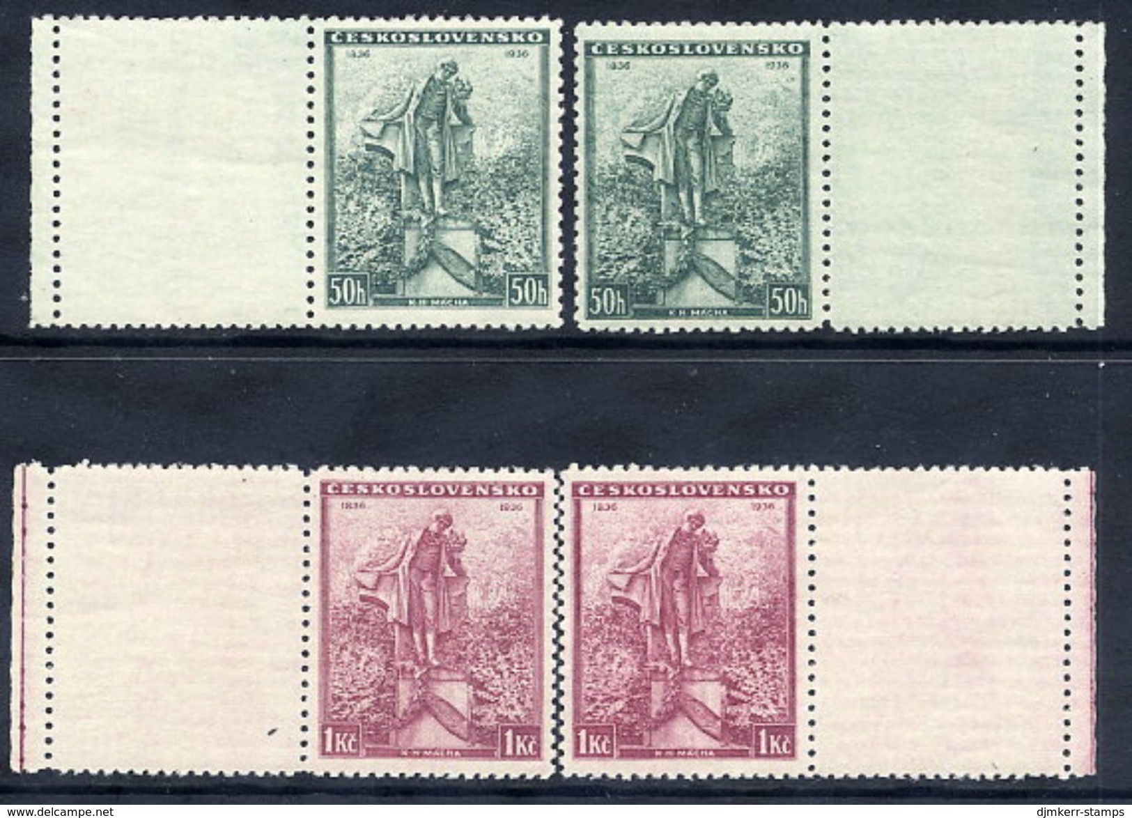 CZECHOSLOVAKIA 1936 Macha Centenary With Blank Labels MNH / ** .  Michel 345-46 LF X 2 - Unused Stamps